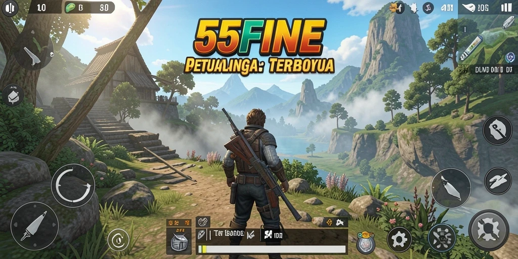 Tangkapan layar 55FIVE menampilkan aksi seru di dunia terbuka.