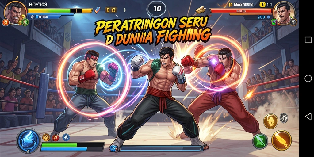Screenshot BOY303 yang menampilkan pertarungan intens antar karakter.