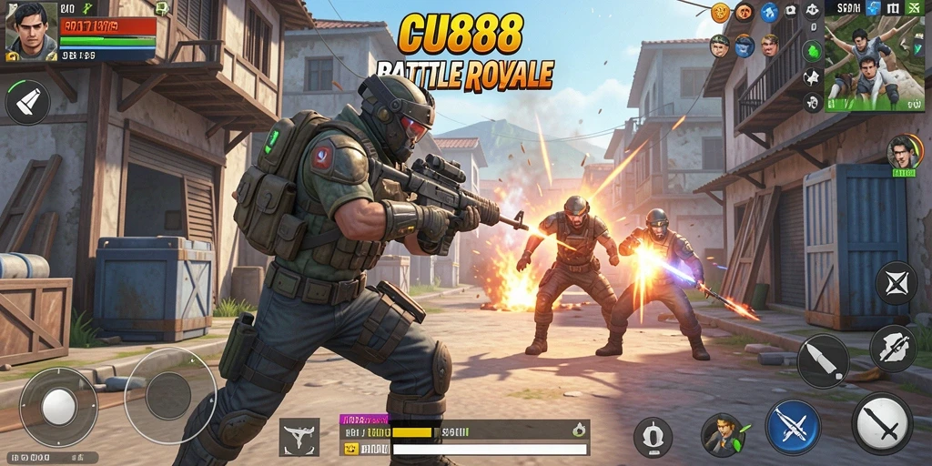 Tangkapan layar gameplay CU888 menampilkan aksi Battle Royale yang mendebarkan.