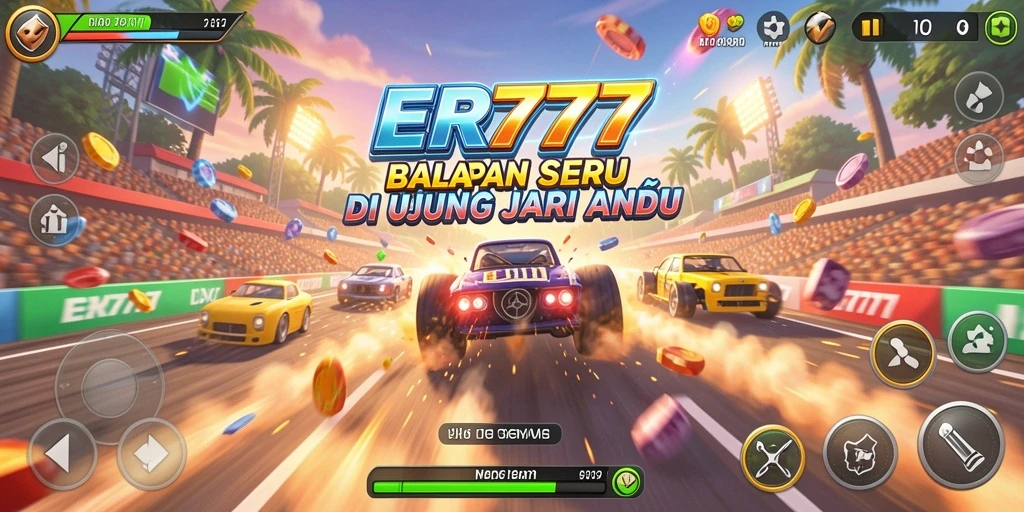 Tampilan gameplay ER777 yang mendebarkan dan penuh aksi balapan.