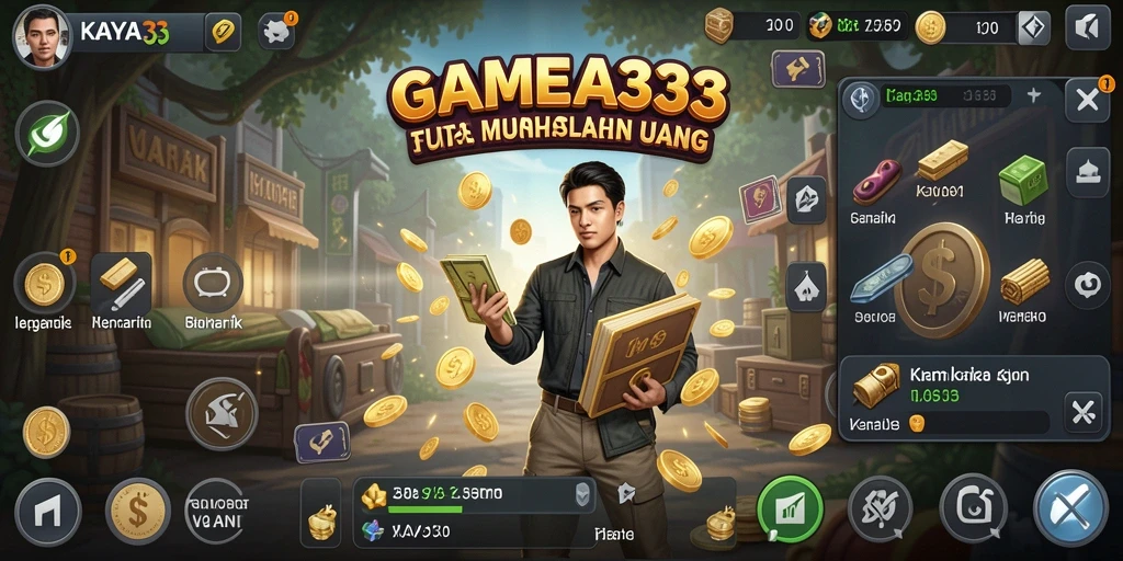 Screenshot utama KAYA33 menampilkan gameplay menghimpun sumber daya secara otomatis.