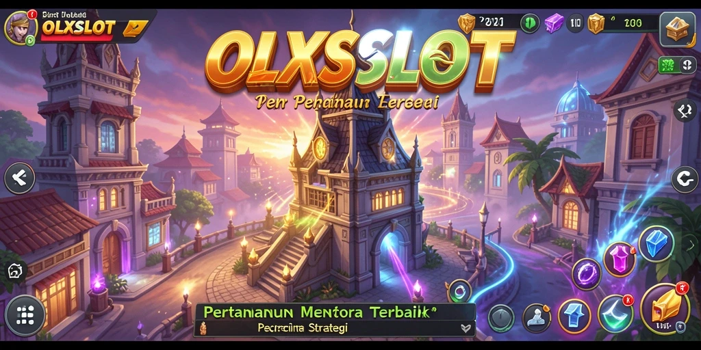 Screenshot OLXSLOT menampilkan aksi menara bertahan melawan gelombang musuh.
