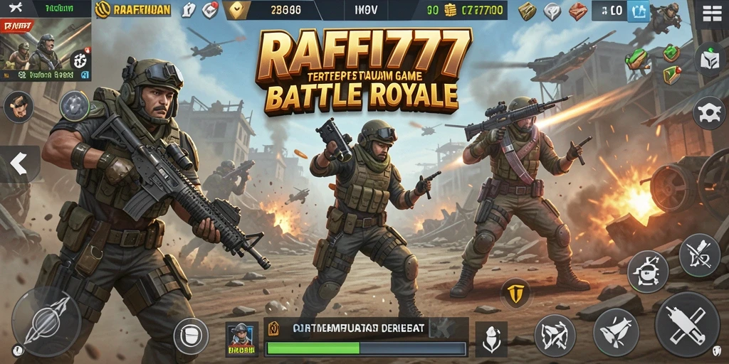 Screenshot RAFFI777 menampilkan aksi intens dalam permainan Battle Royale.