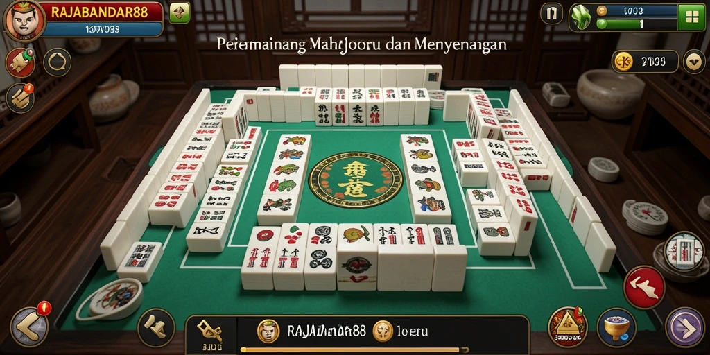 Tampilan gameplay seru di RAJABANDAR88 dengan grafis Mahjong yang menawan.